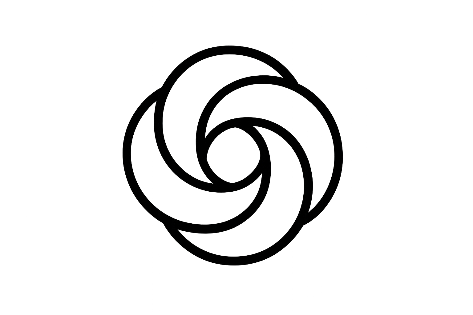 Minimal, modern medical-tech style logo mark for CareConnect Systems, inspired by the ChatGPT swirl motif but with a unique abstract circular interlocking design, black only, to sit inline next to the company name in the site header